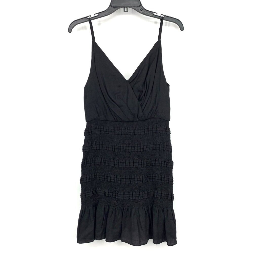 Do + Be Dress Black Sleeveless Smocked Mini V Neck Ruffle - Picture 2 of 9